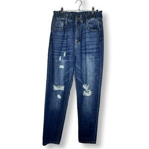 Womens RISEN LOS ANGELES 80s Distressed Tapered Leg Blue Denim Jeans Sz 28/7